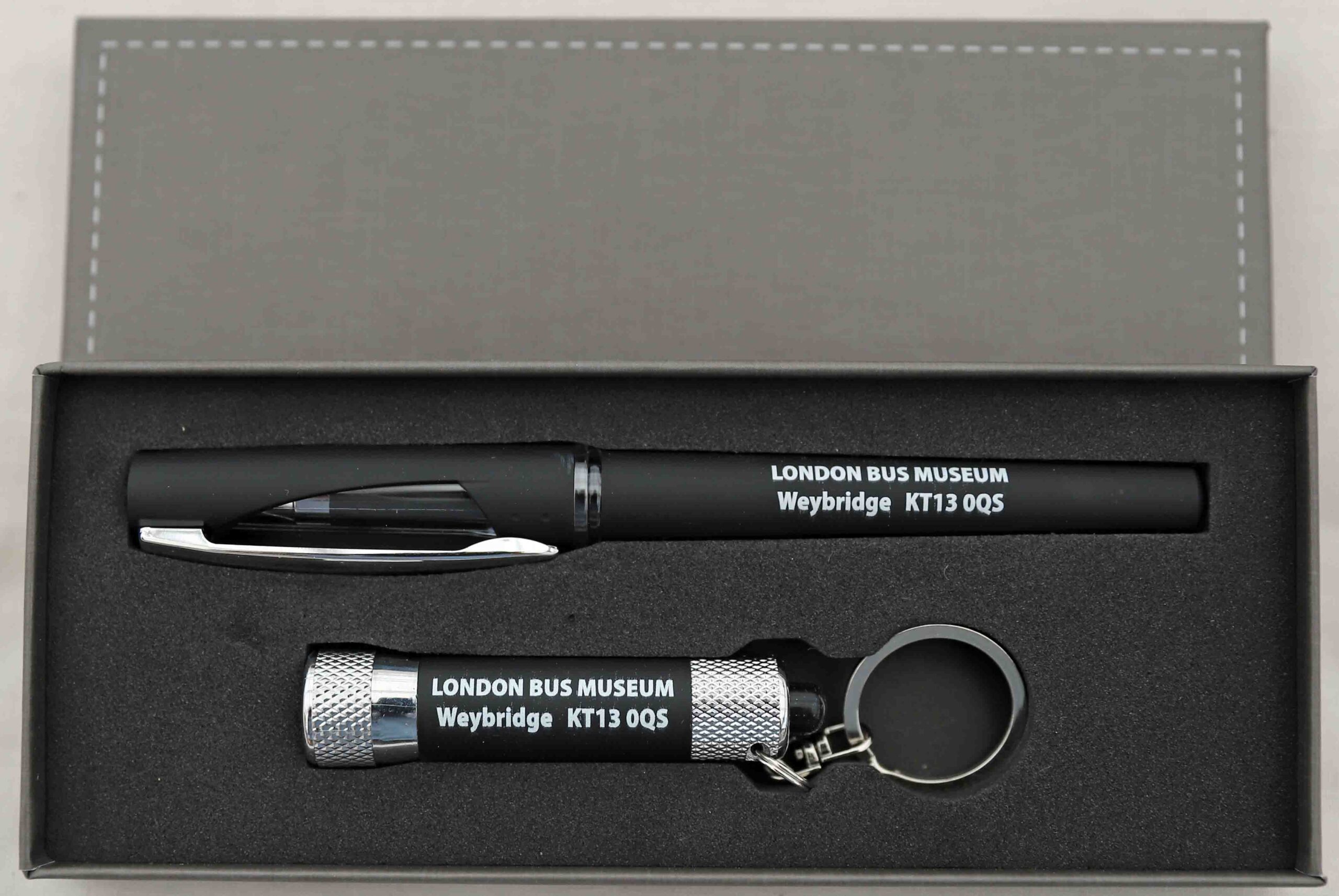 A quality pen and torch in a presentation case, both items in black