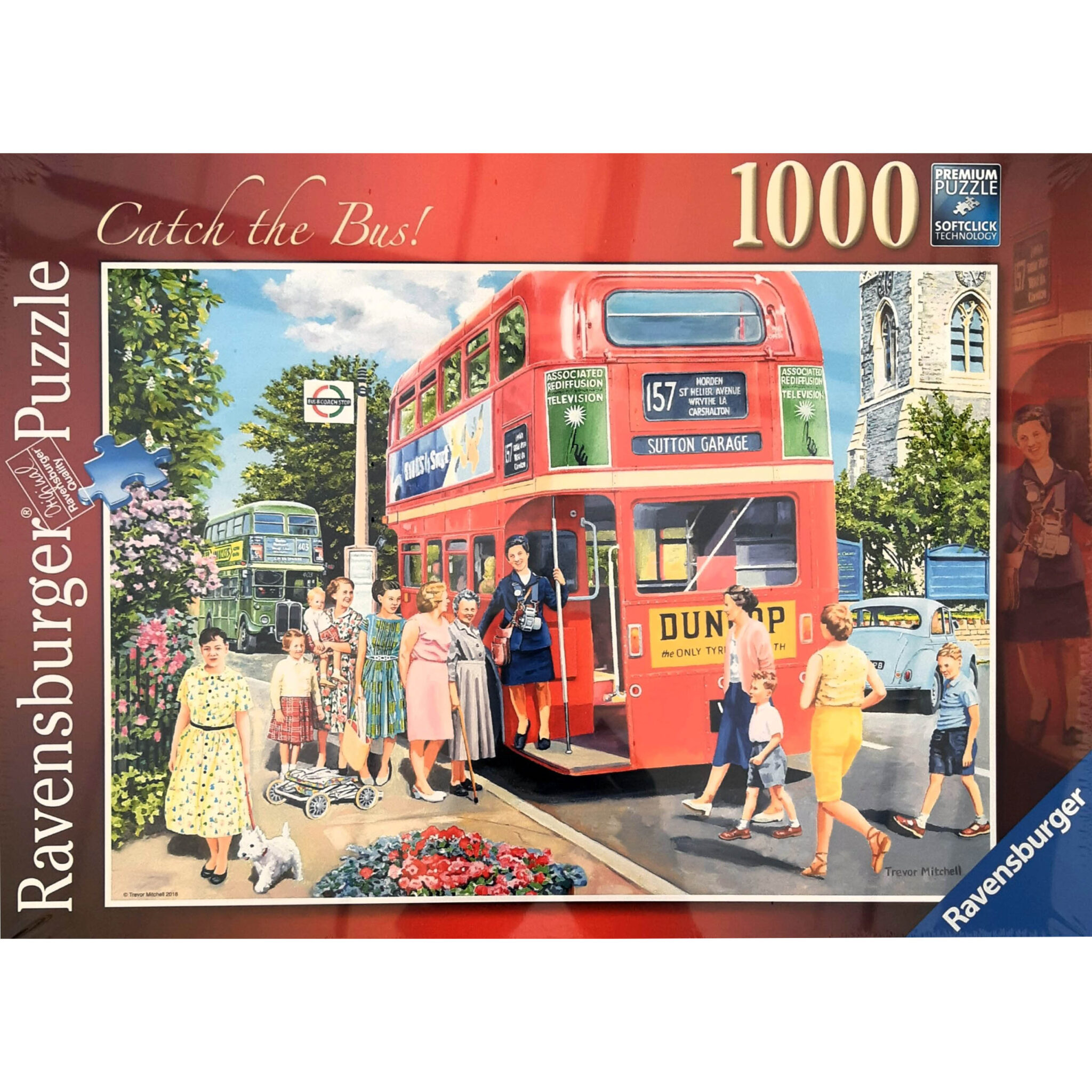 Catch the Bus! 1000piece Jigsaw featuring classic period red and green