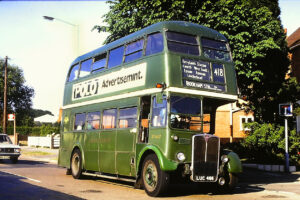 RT4117 seen in Ruxley Lane during1974 opposite The Kingfisher pub bound for Bookham Station via Preston Cross. [Graham Burnell]