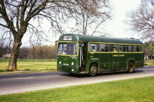 RF625 passes Ashtead Pond in Barnett Wood Lane during 1974 bound for Bookham Station [Graham Burnell]