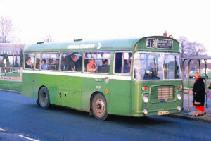 Bristol LH/ECW BN38 pauses at Surbiton Lagoon in Berrylands during 1975 [Graham Burnell]