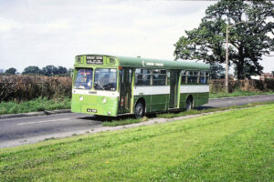 Early AEC Merlin/Strachans MBS4 during 1977 in Barnett Wood Lane approximately at the point where the M25 now crosses between Junctions 9 and 8 [Graham Burnell]