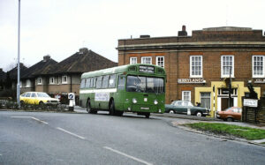 SM122 seen in Surbiton Hill Park during 1978 passing The Berrylands pub which once featured in George & Mildred TV programme [Graham Burnell]