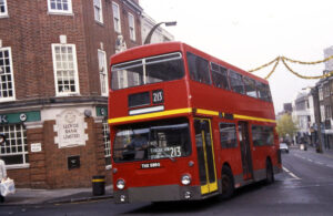 D2589 in Sutton on the temporary St Helier shuttle (in the unbranded remains of SuttonBus livery), 1988 © John Parkin