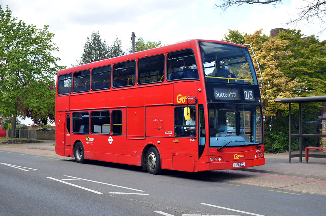 London General ADL Trident / Optare Olympus DOE21 (LX58 CXL); Cheam Road, Sutton; 7 May 2021. © David Harman