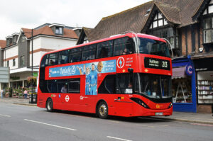 Go Ahead London BYD D8UR-DD / ADL Enviro400EV Ee114 (LG23 FFW); Cheam Broadway; 19 July 2024. © David Harman