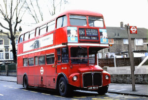 Hackney’s RML2491 on the 106 in the winter of 1980/1 when the scheduled buses were RMs.  The route was briefly re-converted to crew operation from 1979 to 1982, said to be the first such re-conversion.  © Graham Burnell