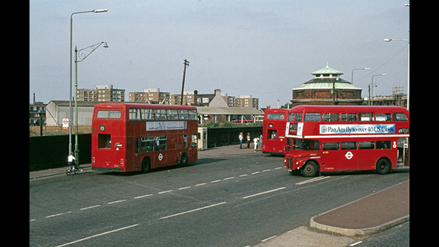 T649 (rear) at North Woolwich with RML on 69 and Titan on 58 [David Henderson collection]