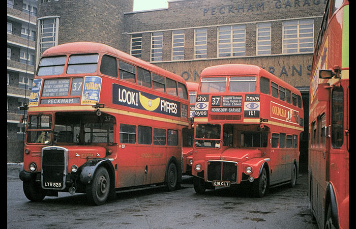Stockwell’s RTL1294 and Putney’s no-longer-new RM1216 stand on the forecourt of Peckham Bus Garage in about 1964. The 37 was then operated by Stockwell and Putney on Monday to Saturday (joined by Rye Lane RTs on Sunday) and was converted from RTL to RM operation in December 1962 – with the exception of half Stockwell’s allocation on Saturday, which remained RTL (progressively replaced by RTs in the spring of 1967) until replaced by RMs in May 1967. By this time, the RMs had themselves otherwise been replaced by RMLs Stockwell’s RTL1294 and Putney’s no-longer-new RM1216 stand on the forecourt of Peckham Bus Garage in about 1964. The 37 was then operated by Stockwell and Putney on Monday to Saturday (joined by Rye Lane RTs on Sunday) and was converted from RTL to RM operation in December 1962 – with the exception of half Stockwell’s allocation on Saturday, which remained RTL (progressively replaced by RTs in the spring of 1967) until replaced by RMs in May 1967. By this time, the RMs had themselves otherwise been replaced by RMLs