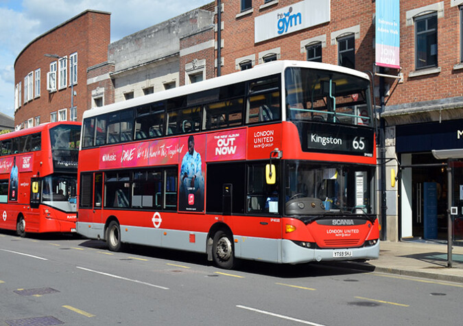 RATP London United Scania Omnicity SP40102 in heritage livery - Eden Street, Kingston - 29 July 2021 [David Harman]