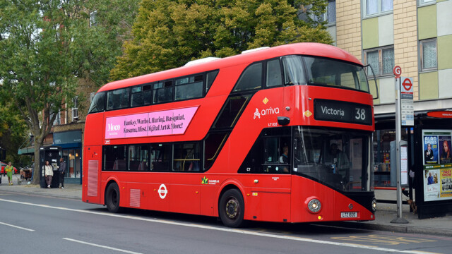 The present day : refurbished Arriva NBfL LT820 with electronic mirrors; Lower Clapton Road; 27 September 2025. © David Harman The present day : refurbished Arriva NBfL LT820 with electronic mirrors; Lower Clapton Road; 27 September 2025. © David Harman