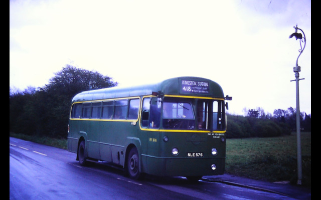 RF625 passes Ashtead Pond in Barnett Wood Lane during 1974 bound for Bookham Station [Graham Burnell]