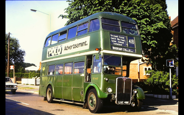 RT4117 seen in Ruxley Lane during1974 opposite The Kingfisher pub bound for Bookham Station via Preston Cross. [Graham Burnell]