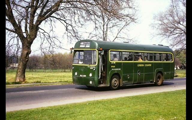 RF625 passes Ashtead Pond in Barnett Wood Lane during 1974 bound for Bookham Station [Graham Burnell]