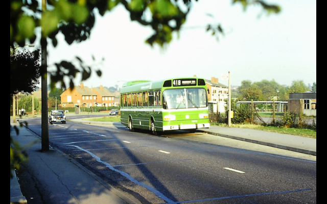 Unidentified brand new Leyland National pauses in Ruxley Lane at the Cox Lane  stop in 1978 just prior to the route being renumbered as part of the 476/478/479 group thus saving drivers much blind winding when working a combination diagram [Graham Burnell]