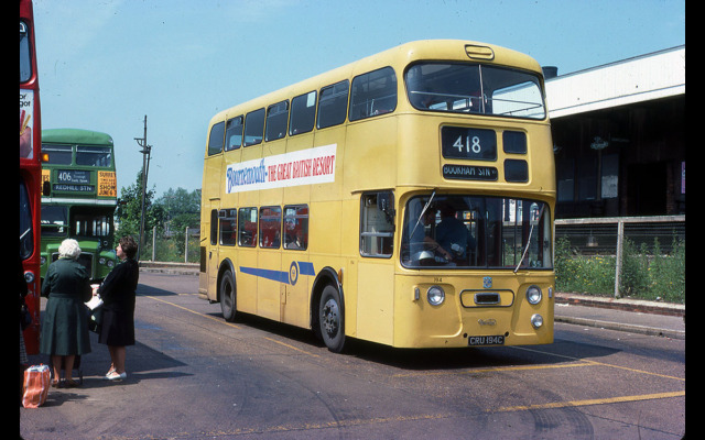 Bournemouth Corporation Daimler Fleetline 194 on hire to LCBS; 1978; Kingston station. © David Bowker Bournemouth Corporation Daimler Fleetline 194 on hire to LCBS; 1978; Kingston station. © David Bowker