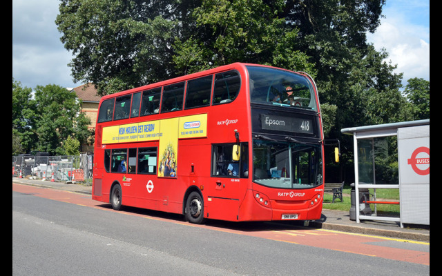 RATP Group diesel ADL Enviro400 ADE40478 (SN11 BPO) pauses in Ewell Road, Surbiton; 29 July 2021 [David Harman]