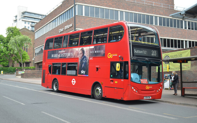 Oddities on the 213 were three Volvo B9TL/Enviro400's : VE2 (LX58 CWL) : St Nicholas Way, Sutton; 7 May 2021. © David Harman Oddities on the 213 were three Volvo B9TL/Enviro400's : VE2 (LX58 CWL) : St Nicholas Way, Sutton; 7 May 2021. © David Harman