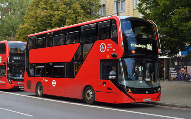 Go Ahead London ADL E400EV demonstrator EO1; Lower Clapton Road; 27 September 2025; TfL have not approved the glazed staircase option, so this will not be a common sight in London.© David Harman Go Ahead London ADL E400EV demonstrator EO1; Lower Clapton Road; 27 September 2025; TfL have not approved the glazed staircase option, so this will not be a common sight in London.© David Harman
